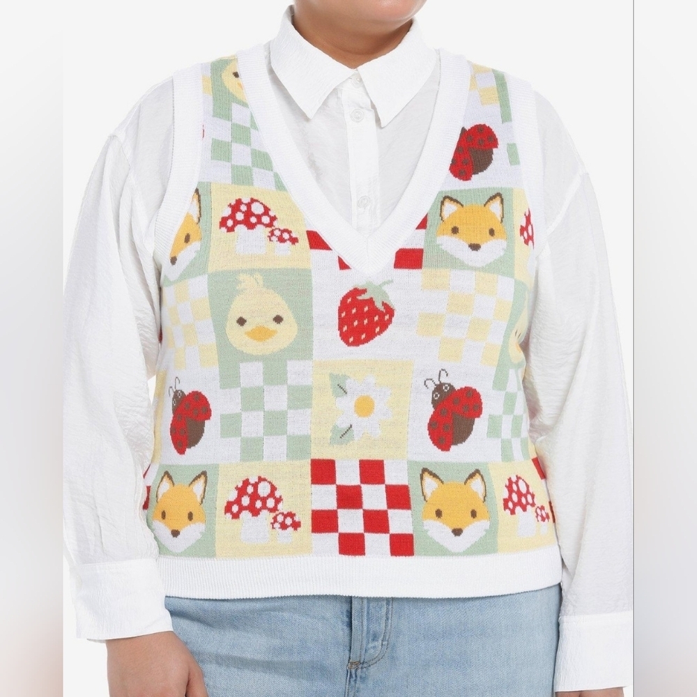 Thorn & Fable EUC Colorful Patterned Vest  Checkered Fox Boho Size Large PTP 22
